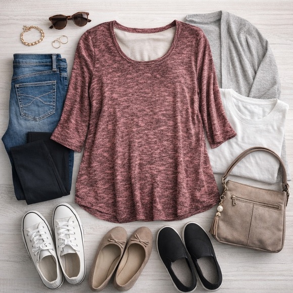 Faded Glory Tops - Faded Glory Heathered Orange Tunic Top 4X (26W–28W)